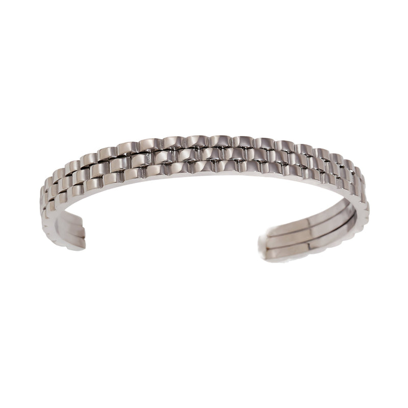 Bracelet jonc argenté en acier inoxydable avec maille gourmette fine et élégante.