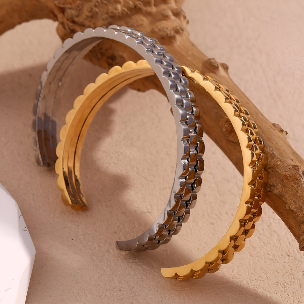Bracelet jonc, maille gourmette, en acier inoxydable, modèle Ella - La Boutique du Bracelet