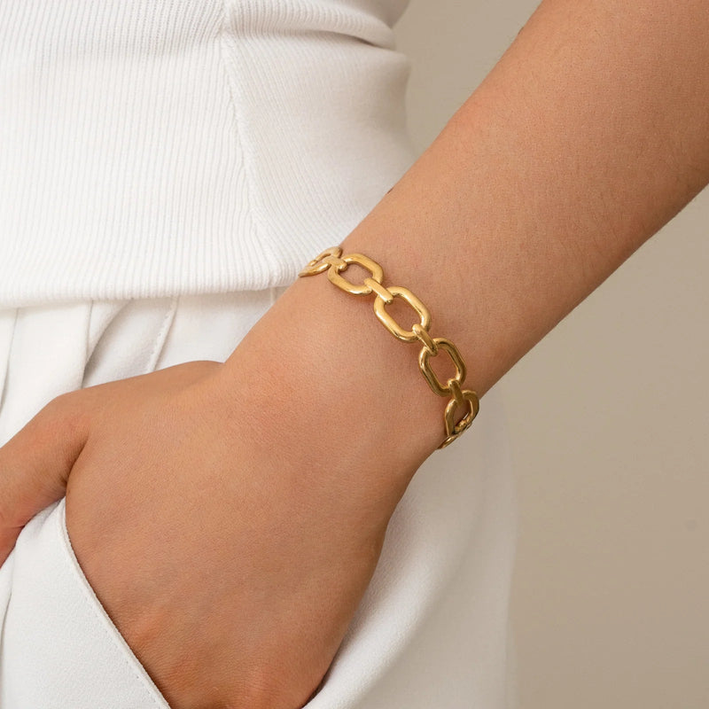 Brazalete abierto tipo eslabón marinero, de acero inoxidable, para mujer, modelo Olicia
