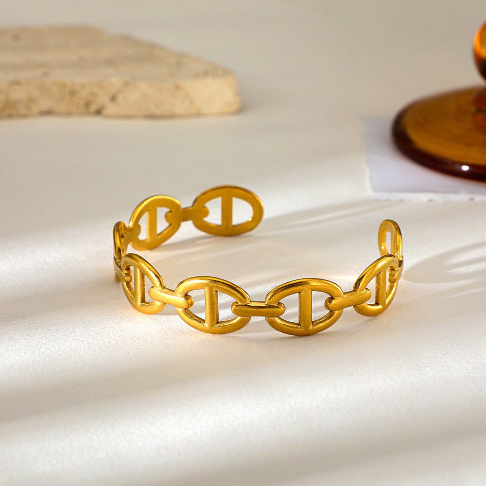 Bracelet jonc ouvert à maille marine tendance, en acier inoxydable, pour femme, modèle Lunaris - La Boutique du Bracelet