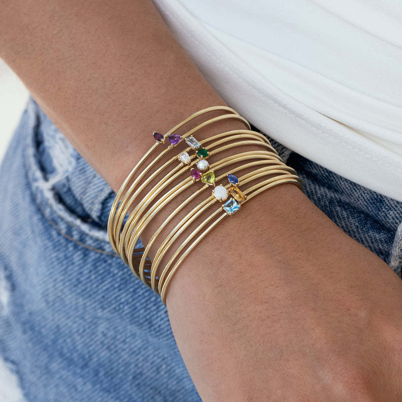 Brazalete rígido con piedra de nacimiento, en acero inoxidable, discreto, modelo Adéni