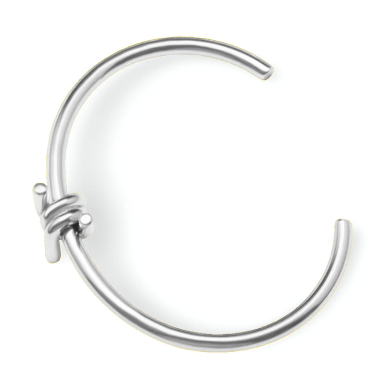 Bracelet jonc fin en titane plaqué argent avec nœud minimaliste et finition lisse.