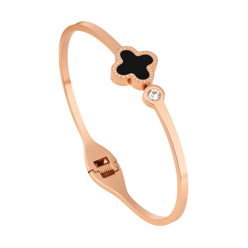 Bracelet jonc trèfle à 4 feuilles scintillant, en acier inoxydable, ajustable, pour femme, modèle Luckia - La Boutique du Bracelet