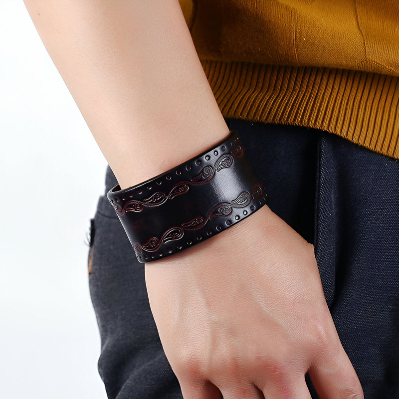 Brede leren armband, western look, voor heren, model Echo