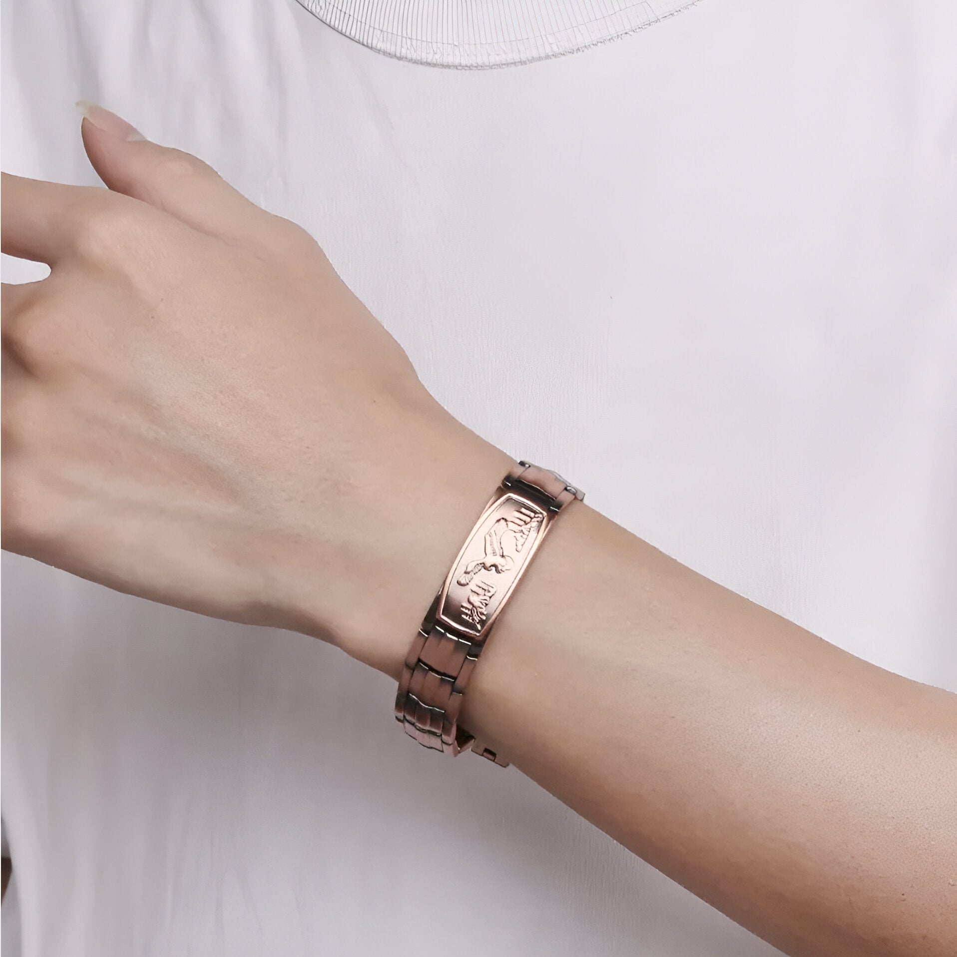 Bracelet magnétique en cuivre bronze à motif aigle, style masculin, ajustable.