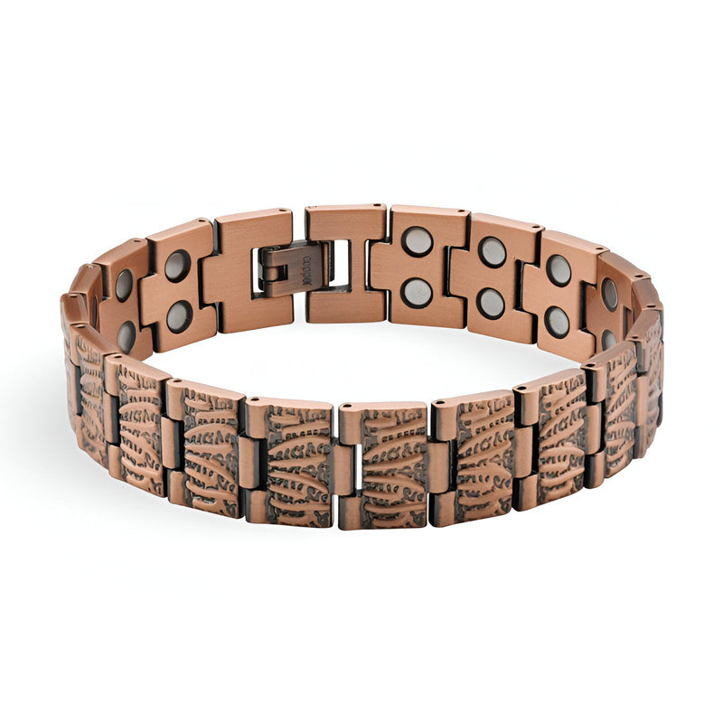 Bracelet magnétique en cuivre bronze avec motifs antiques gravés homme modèle Asmund.