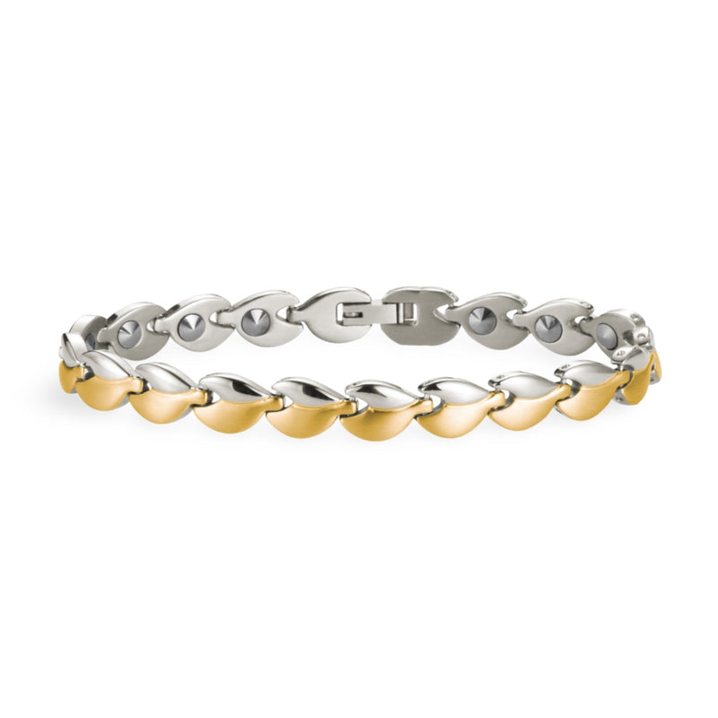 Bracelet magnétique bicolore en argent et or, maillons arrondis et élégants, modèle Astrid.