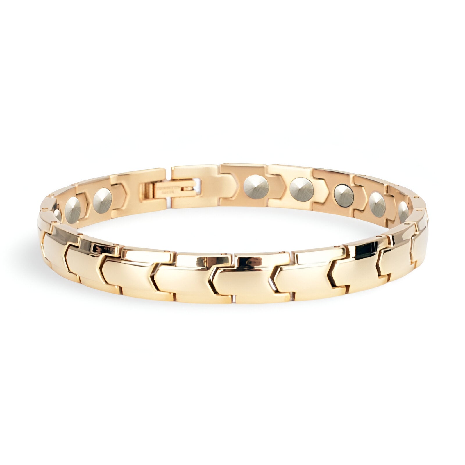 Bracelet magnétique pour homme en germanium doré avec maillons larges et fermoir invisible.