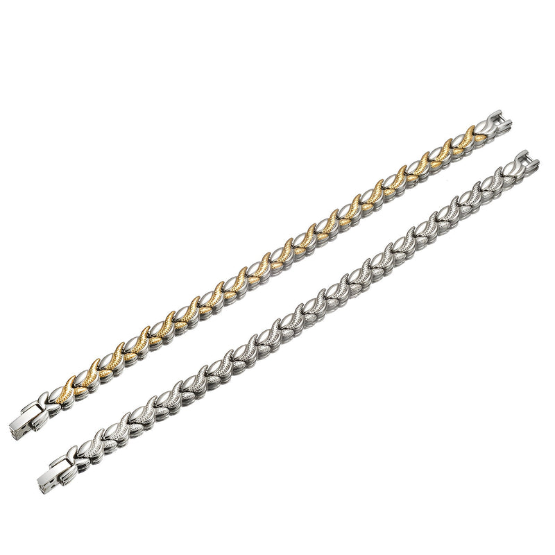 Bracelets magnétiques Elisiv en titane, designs élégants argent et argent avec doré, maillons fins.
