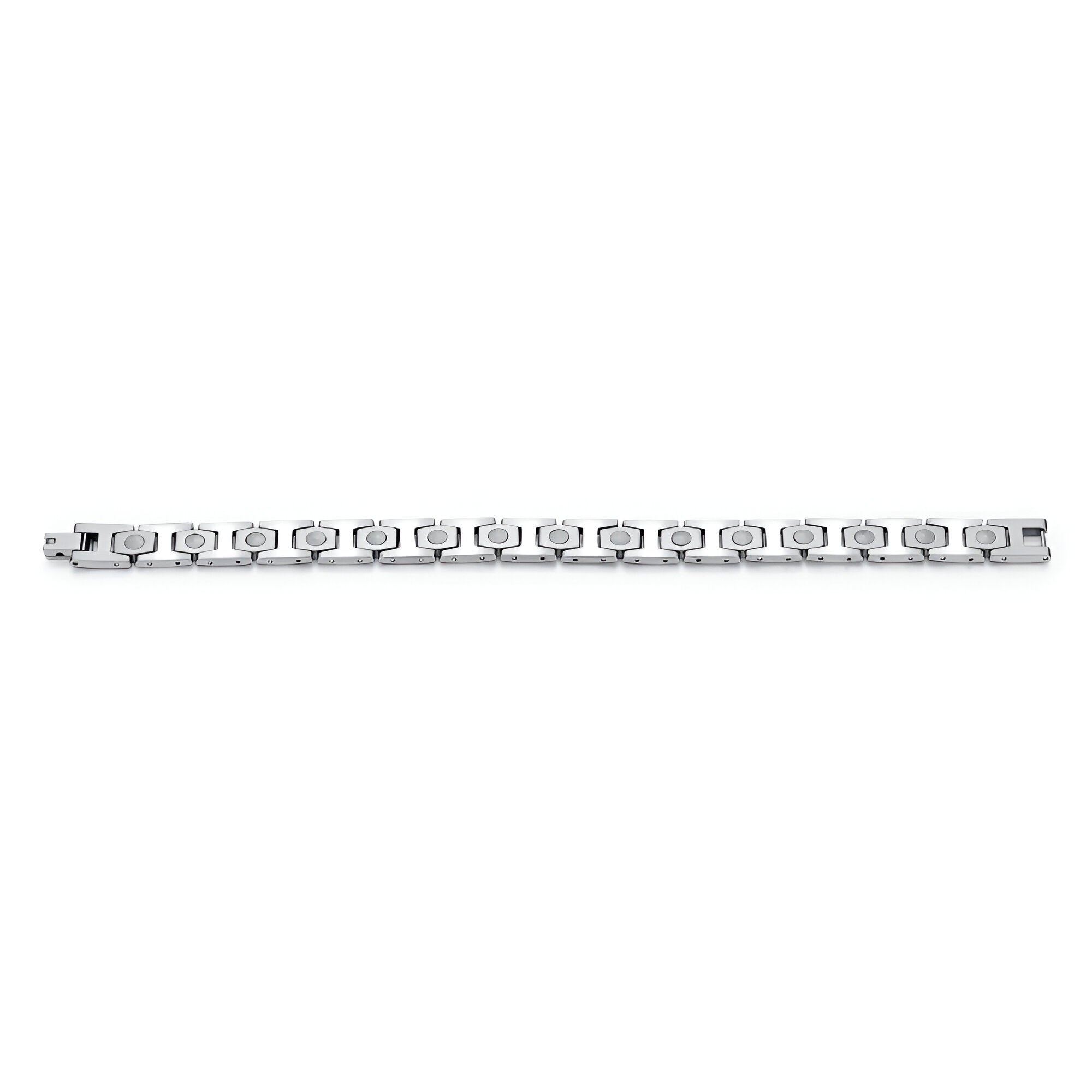 Bracelet magnétique homme en titane argenté, maillons rectangulaires élégants, modèle Loki.