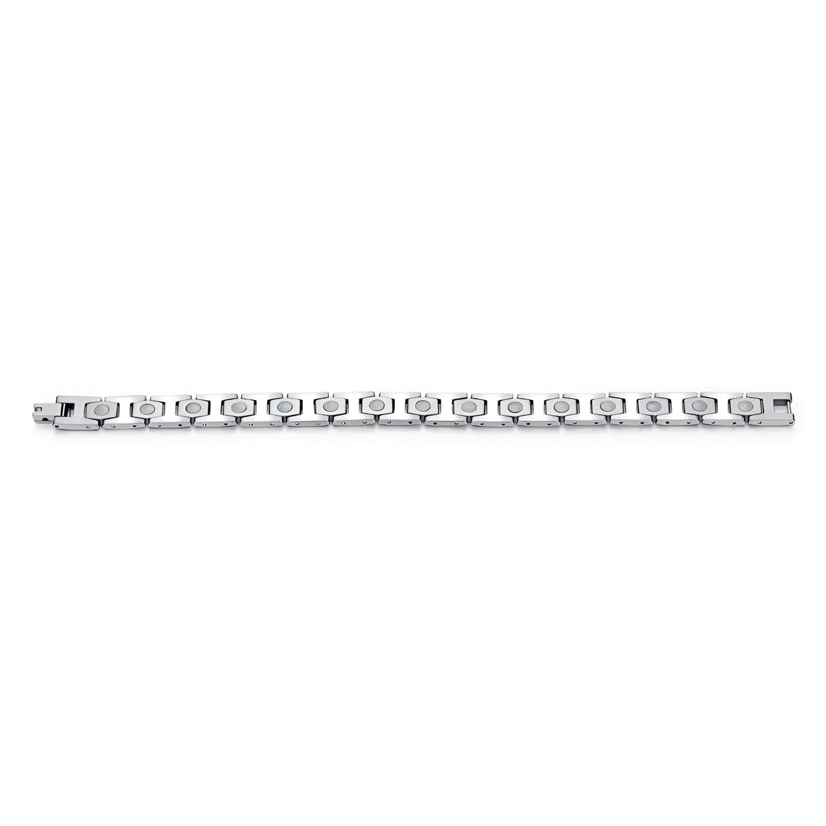 Bracelet magnétique homme en titane argenté, maillons rectangulaires élégants, modèle Loki.