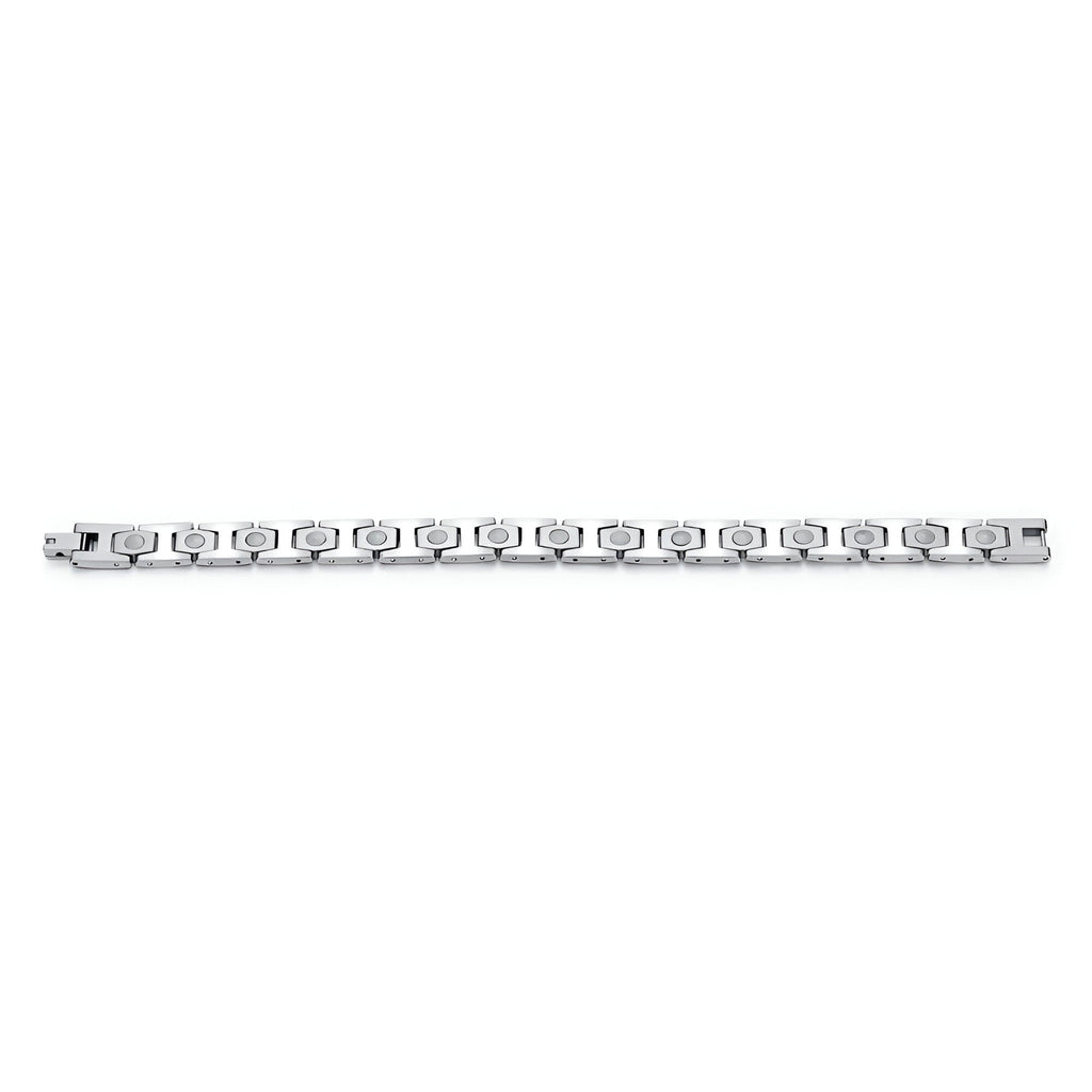 Bracelet magnétique homme en titane argenté, maillons rectangulaires élégants, modèle Loki.