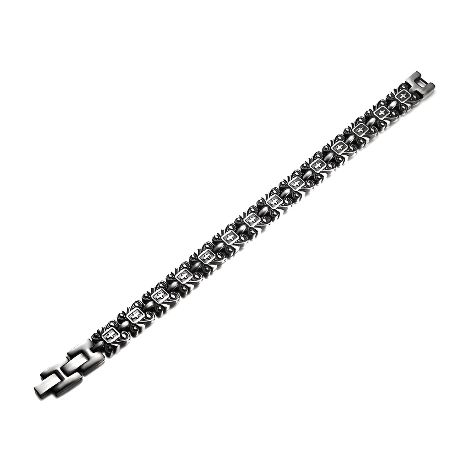 Bracelet magnétique en titane gris foncé avec motifs entrelacés pour homme modèle Thordis.