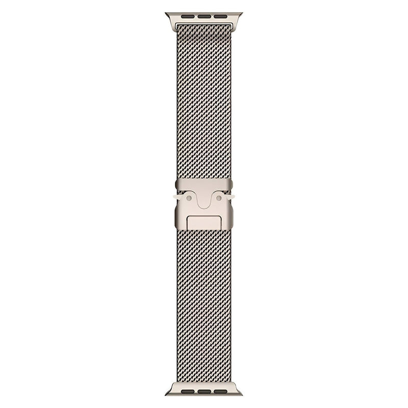 Bracelet maille milanaise argent en acier inoxydable avec fermoir tactique pour Apple Watch.