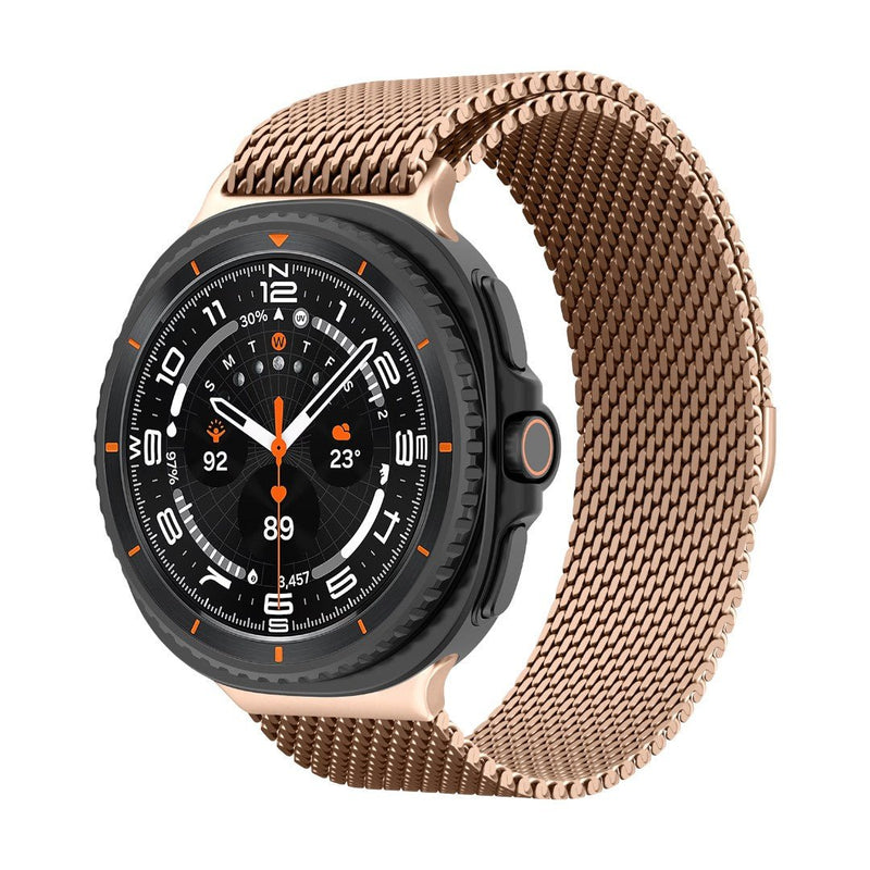 Bracelet maille milanaise rose doré en acier inoxydable avec fermoir magnétique pour Galaxy Watch 8 et Ultra, style élégant.