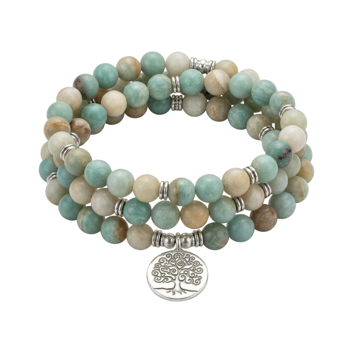 Bracelet Mâla tibétain en Amazonite, pendentif symbolique au choix, modèle Jinpa