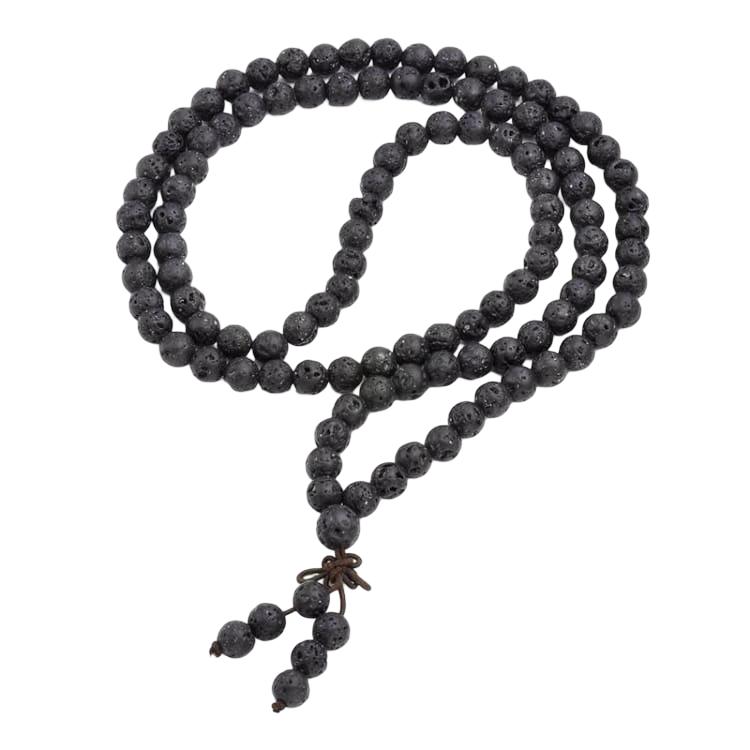Tibetan Mala Bracelet, volcanic rock energy, porous round beads, balance and serenity, Nuba model