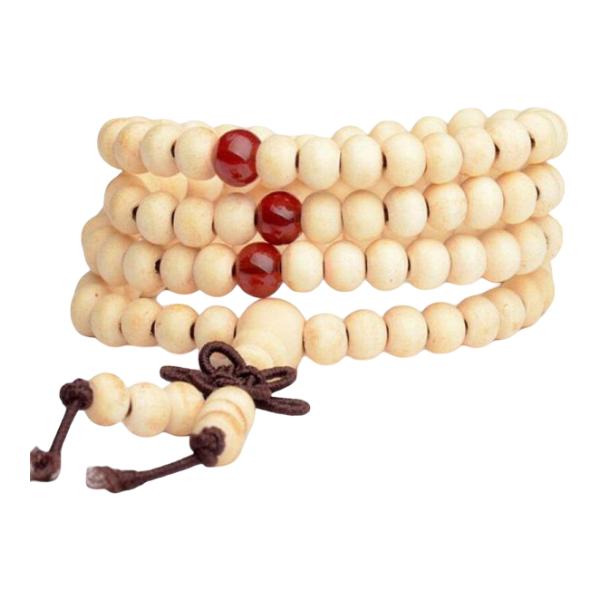 Bracelet Mâla Tibétain, Perles en Bois de Santal, Bijou Élastique, Accessoire Zen, Méditation Quotidienne, modèle Logsang
