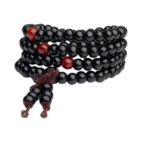 Bracelet Mâla Tibétain, Perles en Bois de Santal, Bijou Élastique, Accessoire Zen, Méditation Quotidienne, modèle Logsang