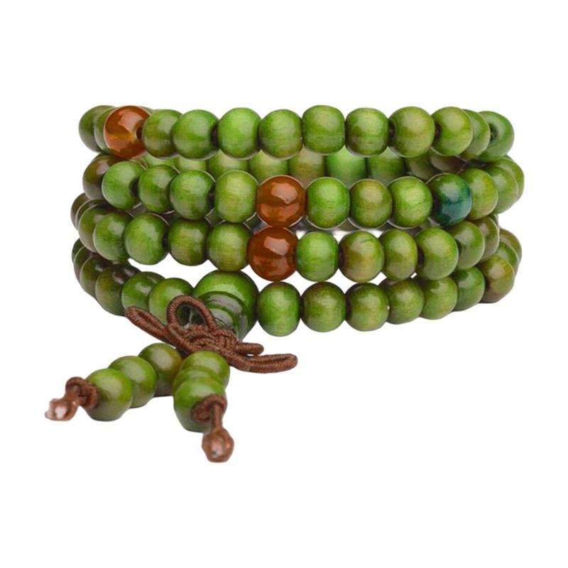Bracelet Mâla Tibétain, Perles en Bois de Santal, Bijou Élastique, Accessoire Zen, Méditation Quotidienne, modèle Logsang