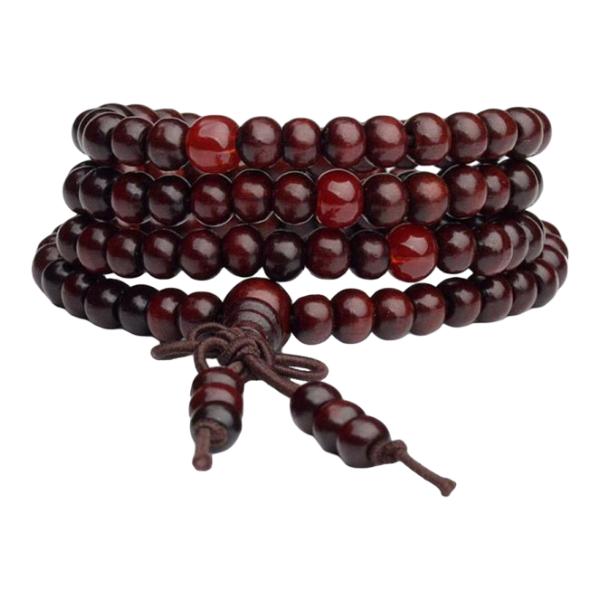 Bracelet Mâla Tibétain, Perles en Bois de Santal, Bijou Élastique, Accessoire Zen, Méditation Quotidienne, modèle Logsang
