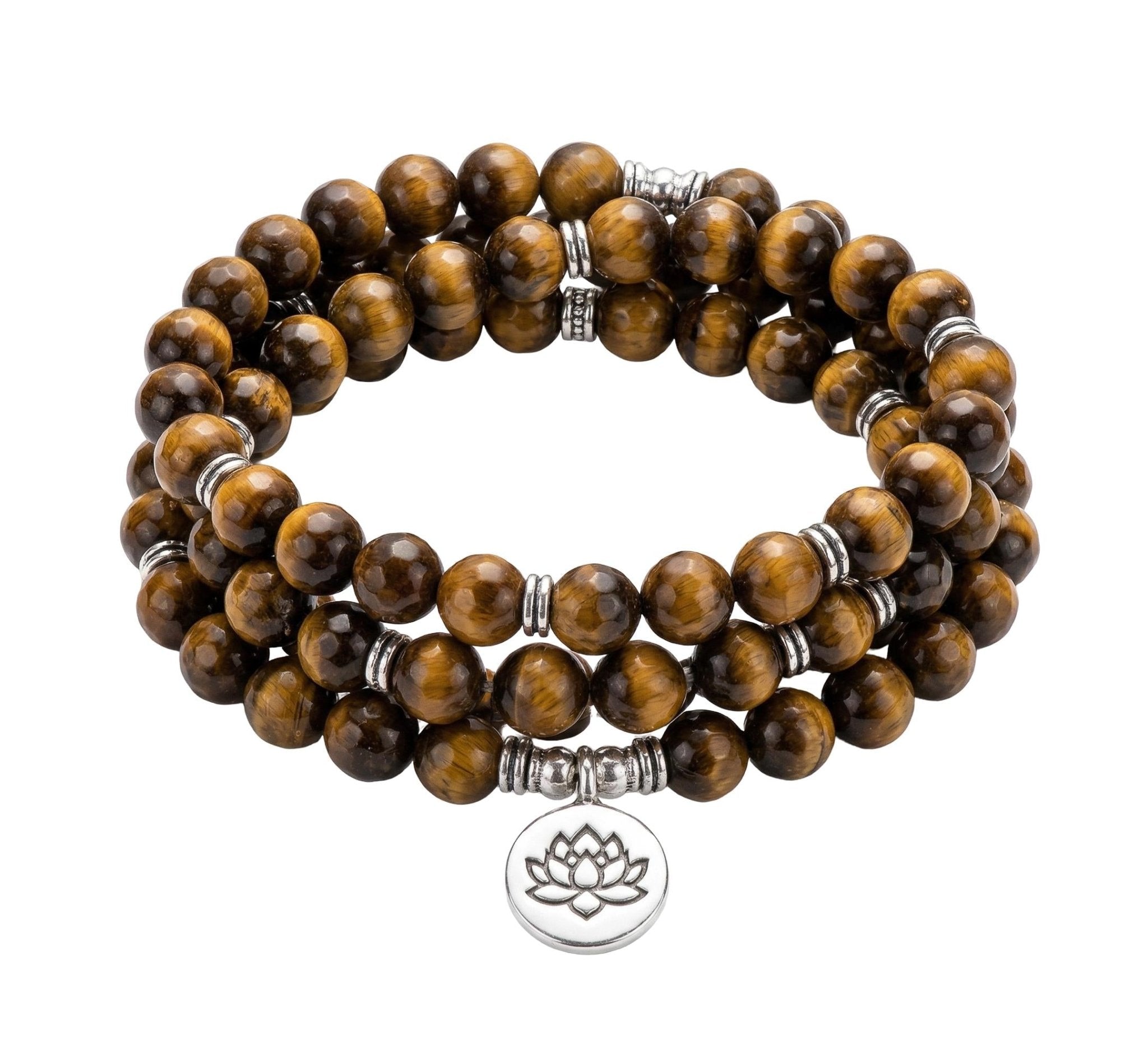 Tibetan Mala Bracelet, natural tiger’s eye beads, zen pendant, meditation jewelry, Menza model