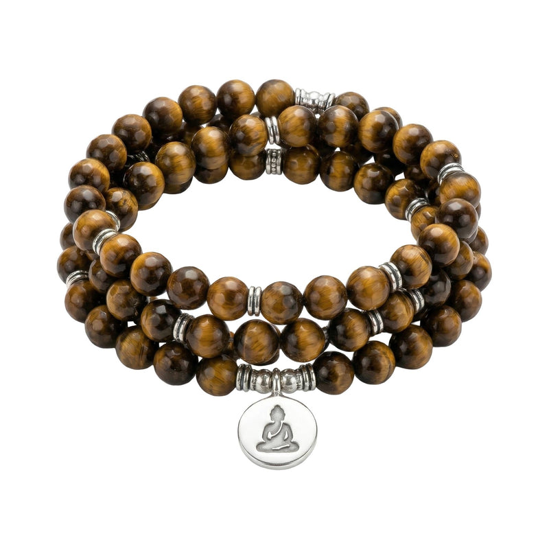 Tibetan Mala Bracelet, natural tiger’s eye beads, zen pendant, meditation jewelry, Menza model