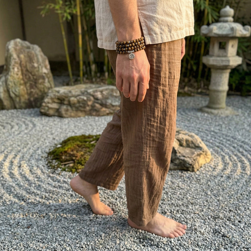 Tibetan Mala Bracelet, natural tiger’s eye beads, zen pendant, meditation jewelry, Menza model