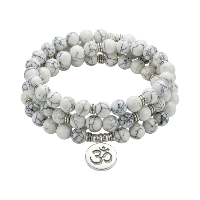 Tibetan Mala Bracelet, White Turquoise Beads, Meditation Jewelry, Spiritual Balance, Inner Harmony, Chewa Model
