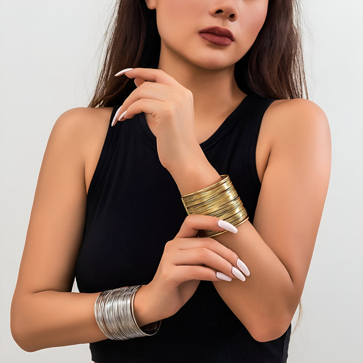Bracelet manchette Tarwa à multiples branches en alliage métallique doré et argenté, style contemporain</s>.