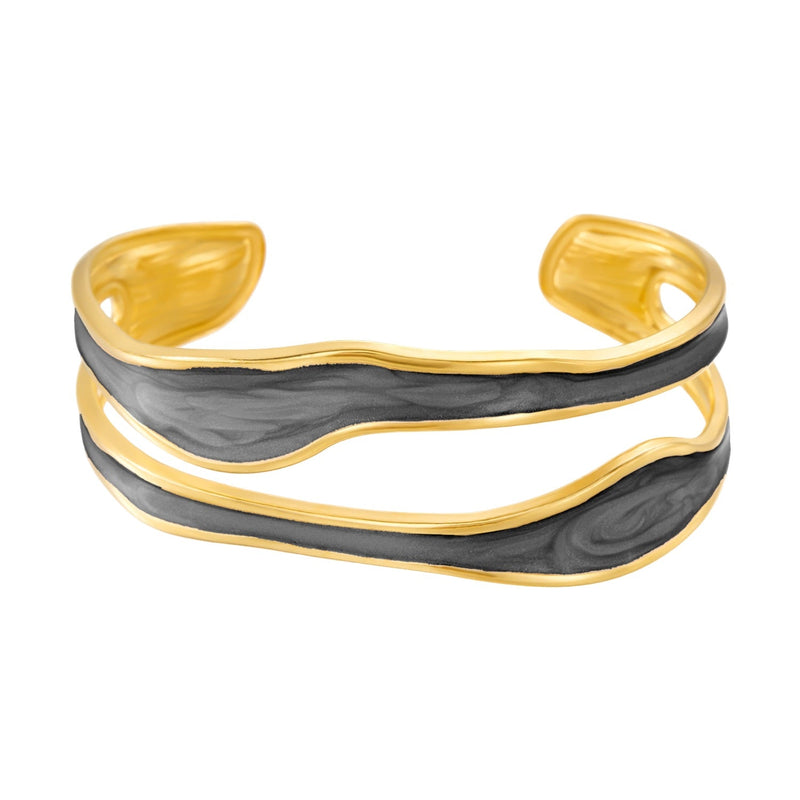 Bracelet manchette doré, à émaille colorée, en acier inoxydable, modèle Ylena - La Boutique du Bracelet