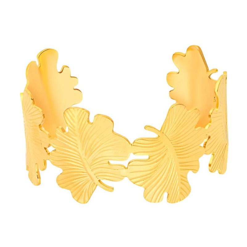 Bracelet manchette doré, feuilles monstera, en acier inoxydable, modèle Omelya - La Boutique du Bracelet