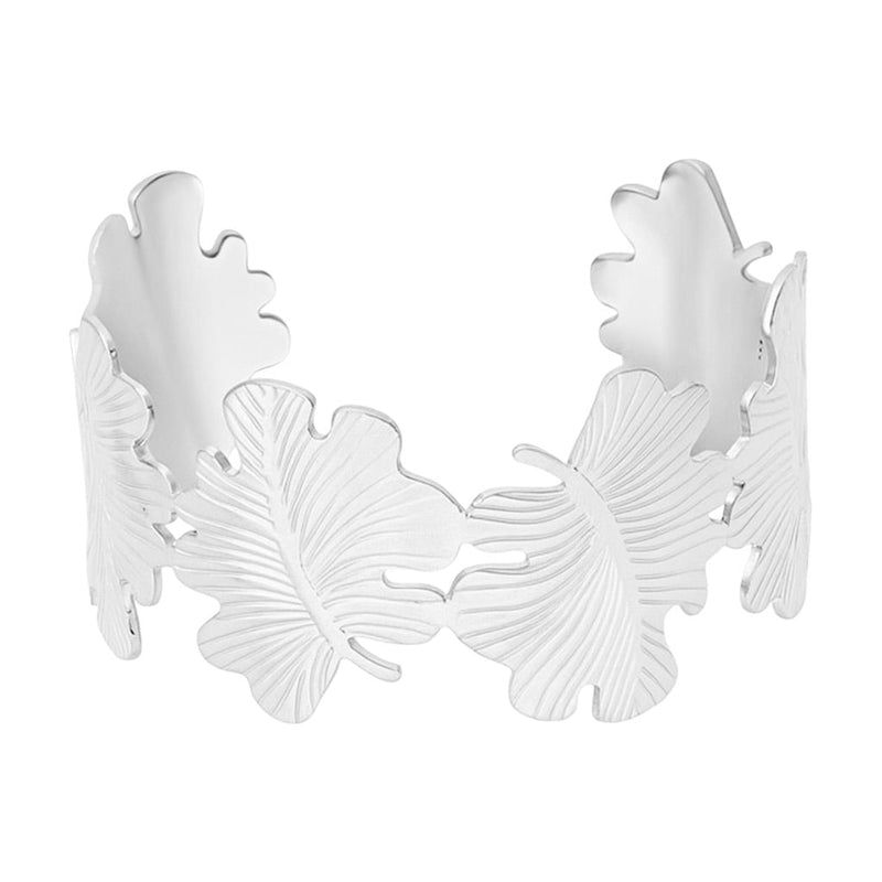 Bracelet manchette doré, feuilles monstera, en acier inoxydable, modèle Omelya - La Boutique du Bracelet