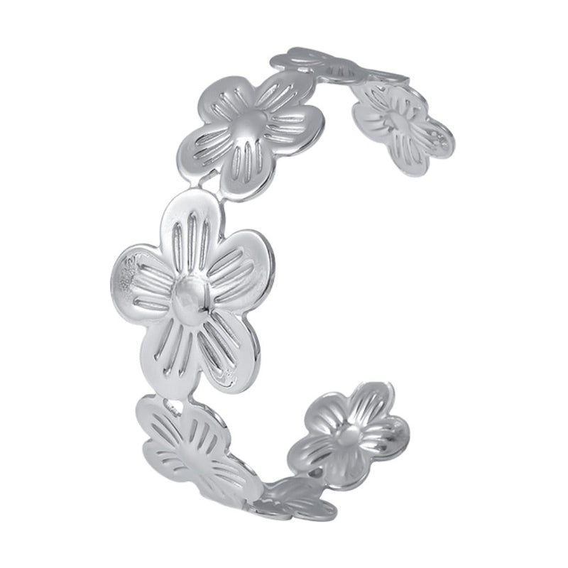 Bracelet manchette, en acier inoxydable, fleurs ciselées éclat raffiné, modèle Gentiane - La Boutique du Bracelet