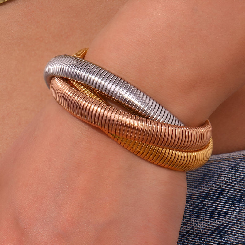 Brazalete tipo esclava, set de tres, modelo Oriane
