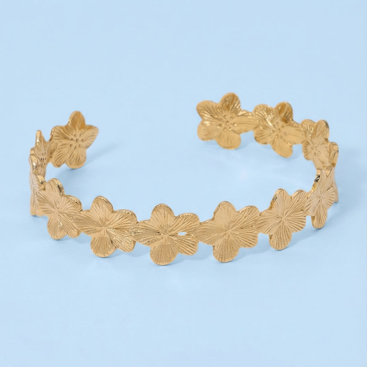 Bracelet manchette floral, fleurs scintillantes, en acier inoxydable, modèle Oraya