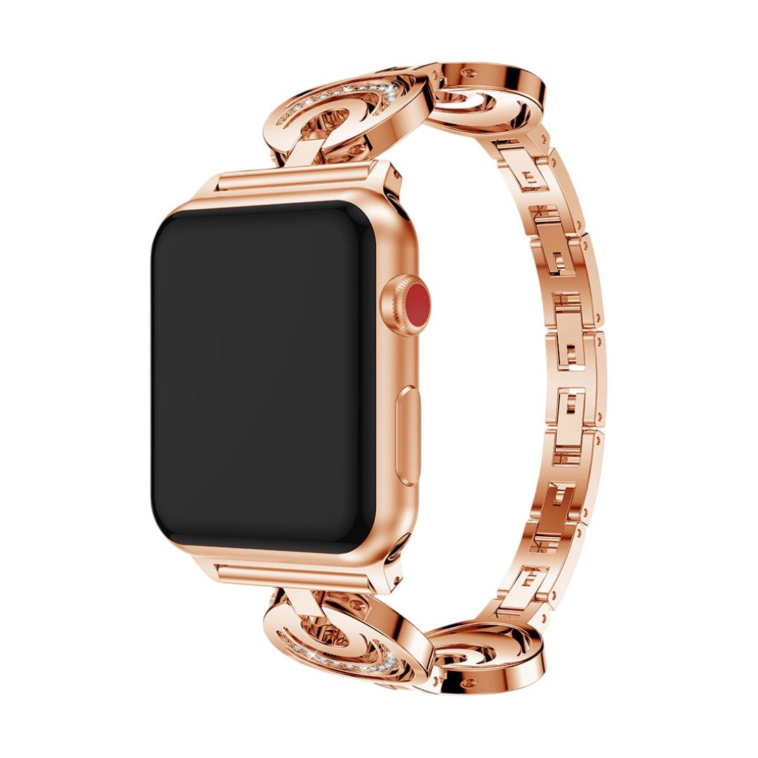 Apple Watch bracelet, circular links with moon motif set with zircons, Gipsy model