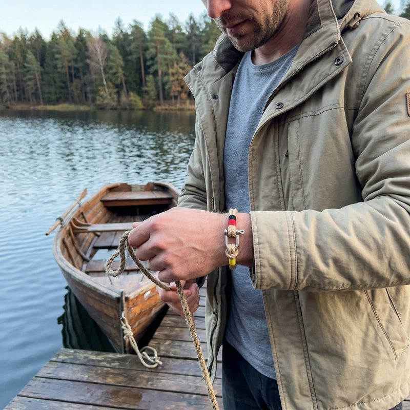 Flinn Carabiner Bracelet, Rope and Stainless Steel, Men's, National Flag Design