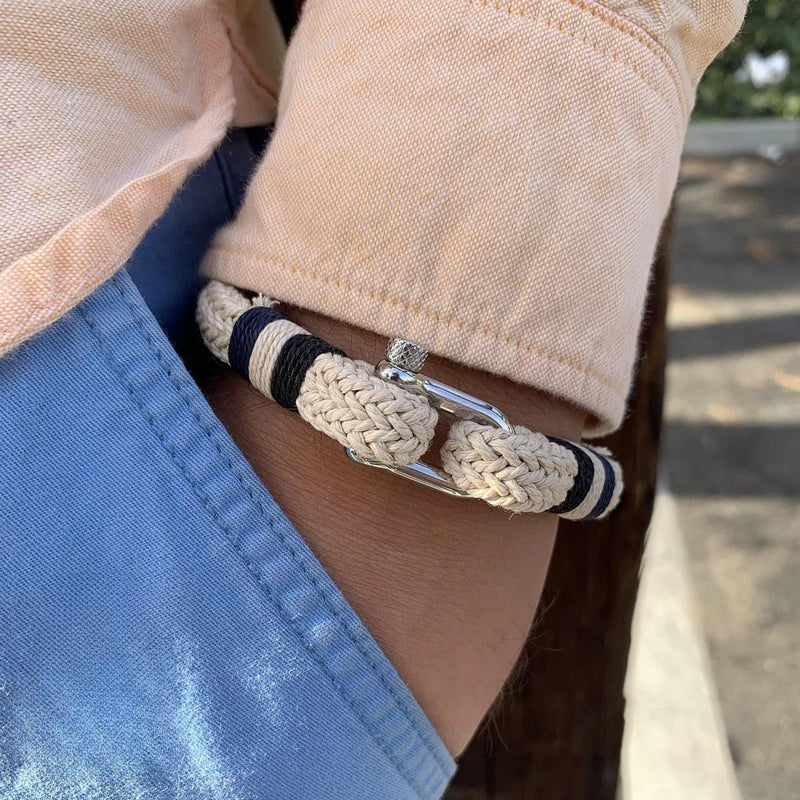 Pulsera con mosquetón, de algodón y acero inoxidable, para hombre, modelo Ricardo