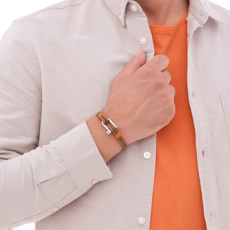 Bracelet homme en cuir marron avec mousqueton en acier inoxydable, style Fernando.