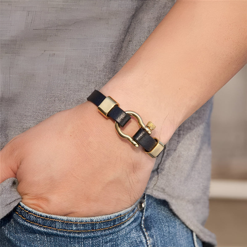Pulsera con mosquetón, de cuero y acero inoxidable, para hombre, modelo Welon