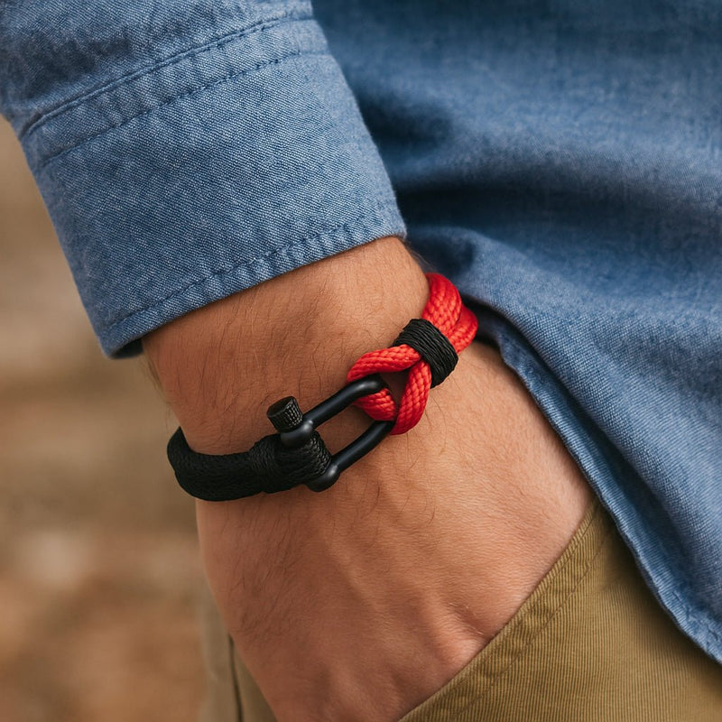 Pulsera con mosquetón y nudo, de nailon y acero inoxidable, para hombre, cierre de grillete, modelo Donovan