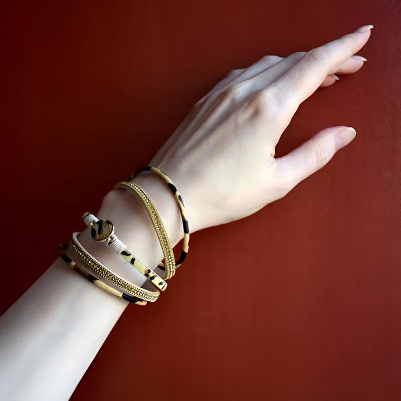Pulsera de varias vueltas, estilo leopardo, para mujer, modelo Ghanima