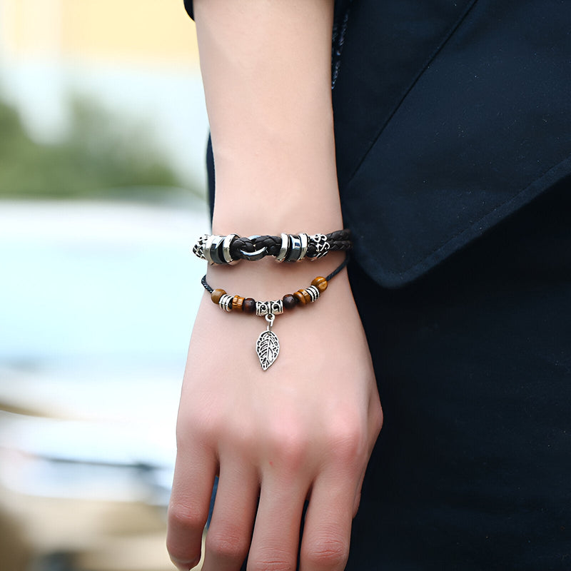 Pulsera multihilo de cuero microfibra con múltiples detalles para hombre, modelo Elton