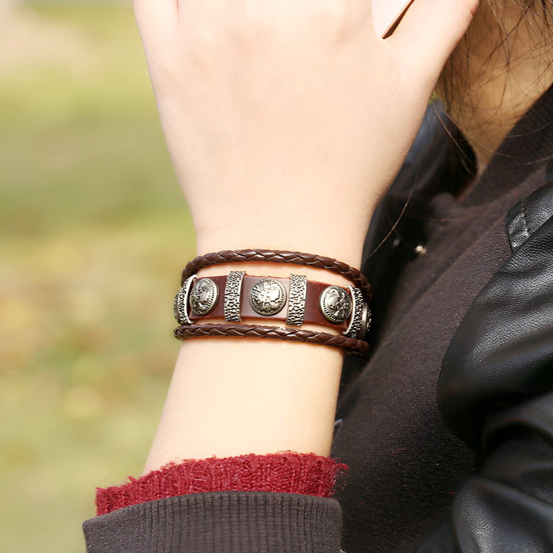 Pulsera de cuero multicapa, varias calaveras, unisex, modelo Easton