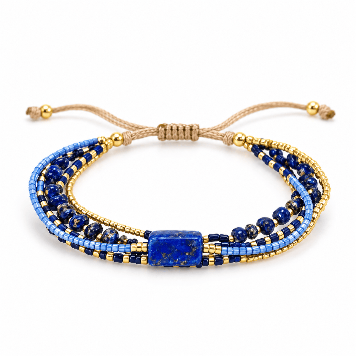 Bracelet Hitaya Lapis lazuli posé de face sur fond blanc