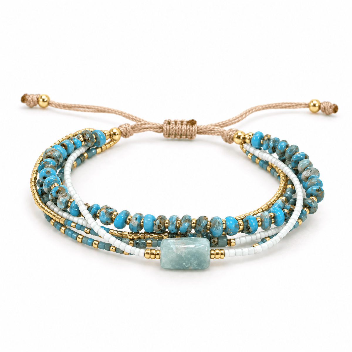 Bracelet Hitaya Amazonite posé de face sur fond blanc