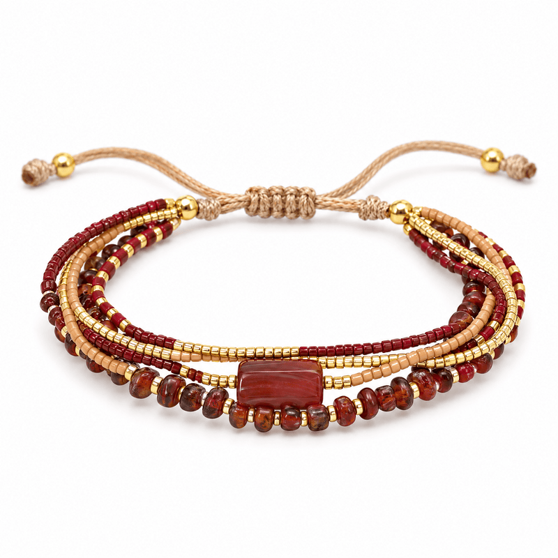 Bracelet Hitaya Agate rouge posé de face sur fond blanc