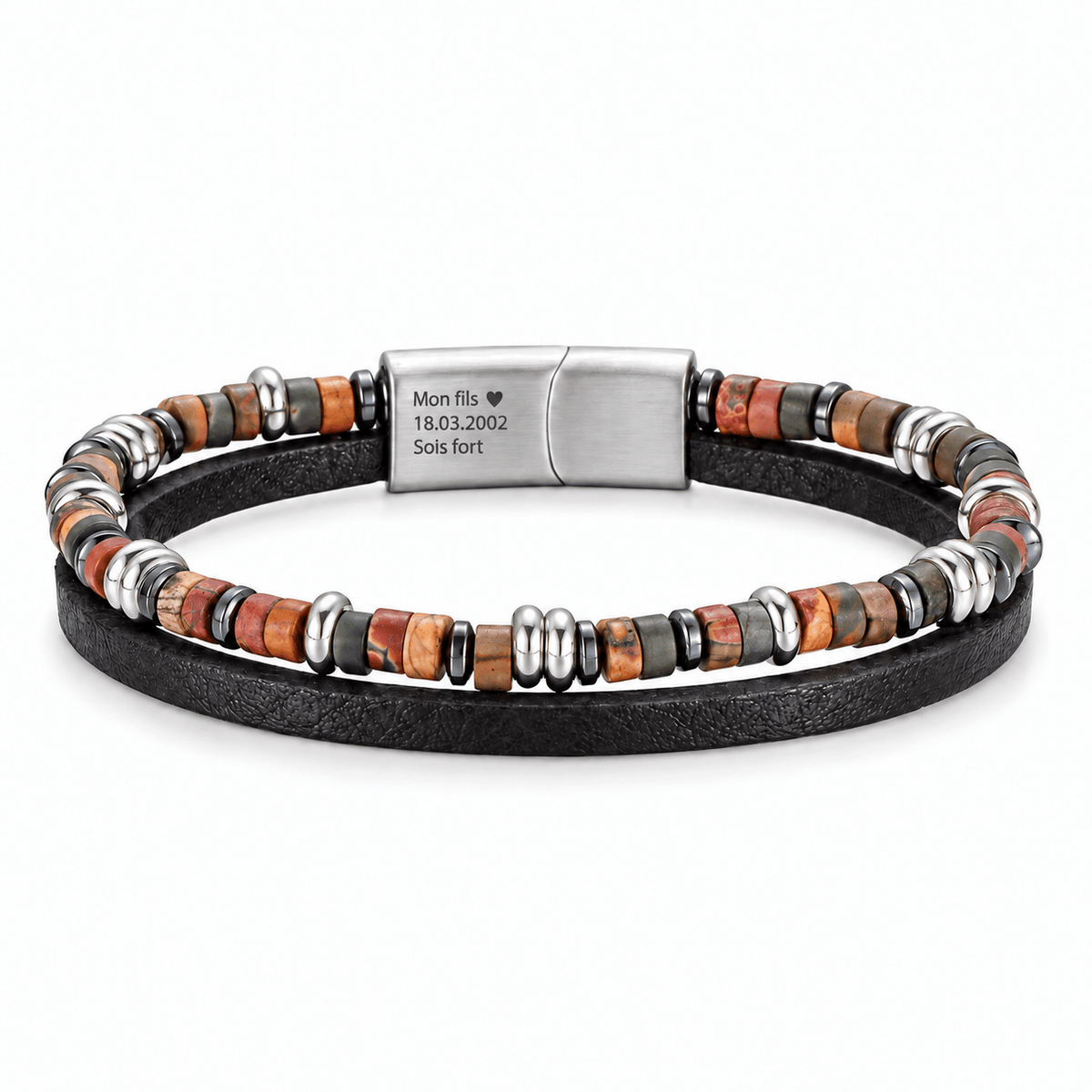 Packshot studio bracelet Jamy Jaspe, vue de face sur fond blanc. — gravure source restaurée 8 octobre 2026