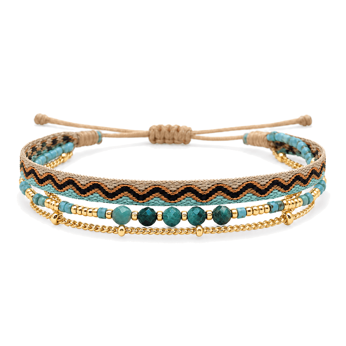 Packshot studio bracelet Thaliane Turquoise africaine, vue frontale basse, chaîne unique, fond blanc pur — correction 9 octobre 2026
